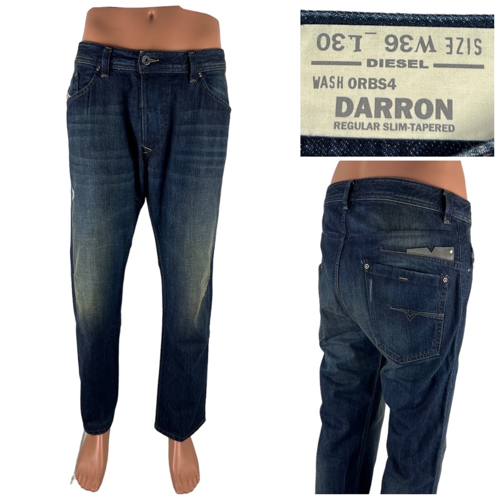 DIESEL Mens 36 X 30 Jeans Darron ORBS4 Regular Slim Tapered Denim Blue Cotton
